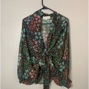 Fate+ Fortune Floral Long Sleeve Shrug With Tie Front